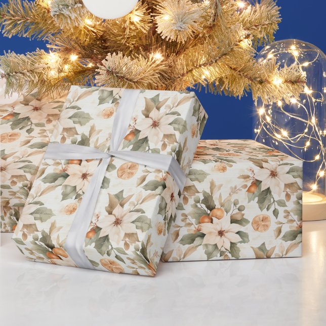 Papier Cadeau Boho Poinsettia Papier d'enveloppement de Noël (Vacances)