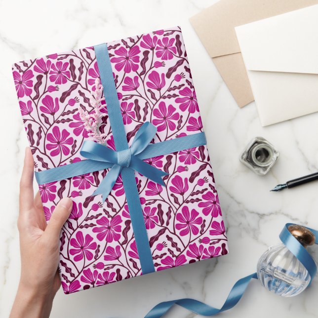 Papier Cadeau Boho pourpre Moyenne Siècle Moderne Motif Floral (Cadeaux)