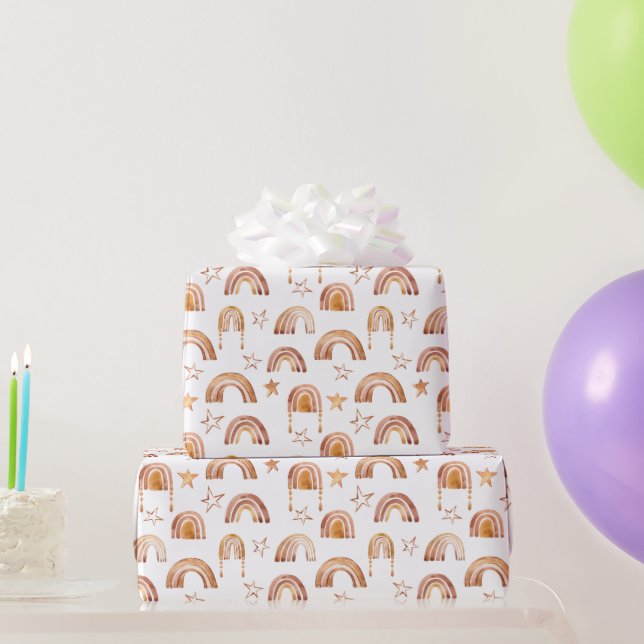 Papier Cadeau Boho Rainbow Stars Terracotta Baby shower Brown (Cadeaux de fête)