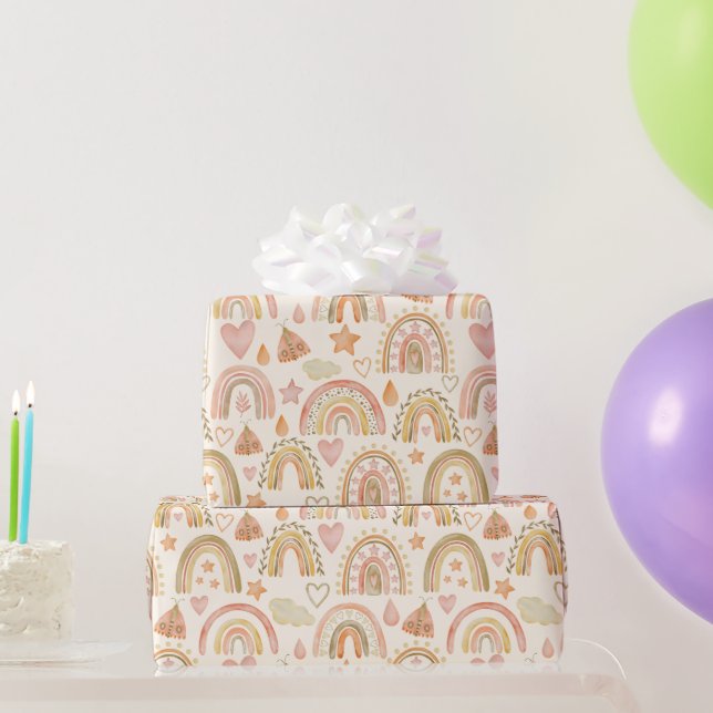 Papier Cadeau Boho Rainbows Motif d'aquarelle chaude (Cadeaux de fête)