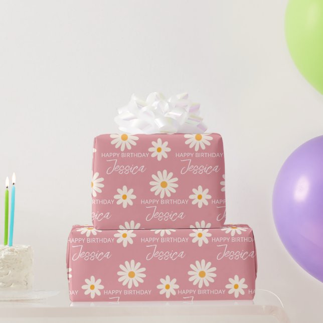 Papier Cadeau Boho retro désert marguerite personnalisées annive (Cadeaux de fête)