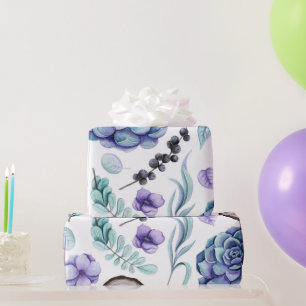 Papier Cadeau Boho rustique violet Baby shower Floral & Bois