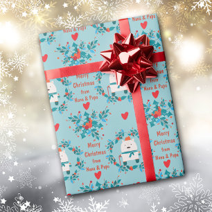 Papier Cadeau Boho Snow Bear Wreath and Hearts Noël