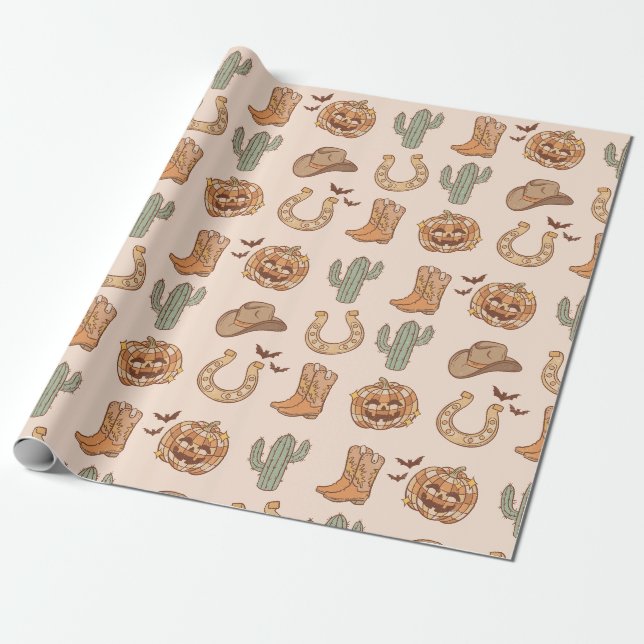 Papier Cadeau Boho tendance rétro Halloween de l'Ouest (Déroulé)