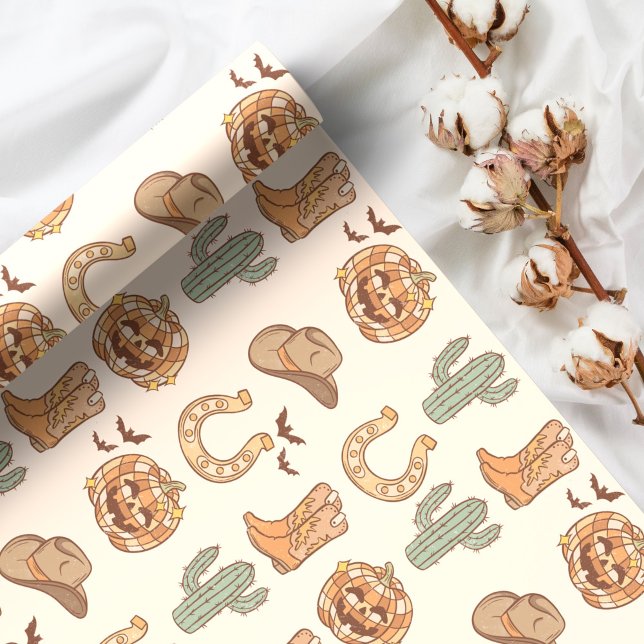 Papier Cadeau Boho tendance rétro Halloween de l'Ouest (Créateur téléchargé)