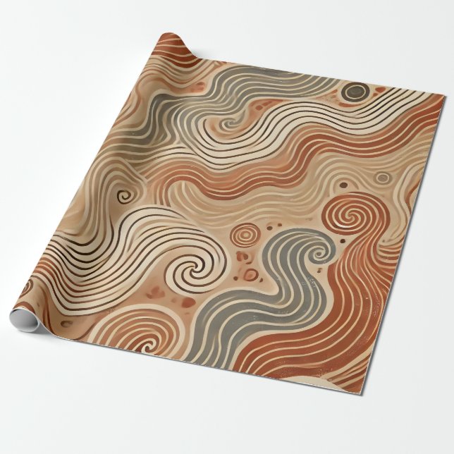 Papier Cadeau Boho Terre Abstrait dans les tons terre cuite (Déroulé)