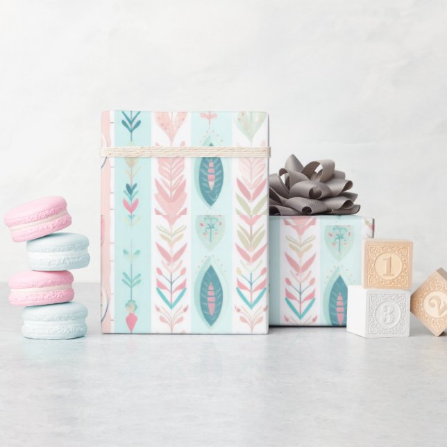 Papier Cadeau Boho Turquoise, Blush, Aqua, Rose, Turquoise & Ecr (Baby Shower)