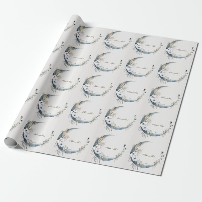 Papier Cadeau Boho White Orchidée Fleurs Blue Moon Elegant Party (Déroulé)