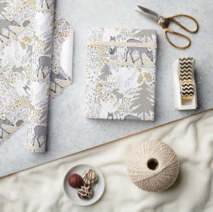 Papier Cadeau Bois Animaux Bois d'hiver