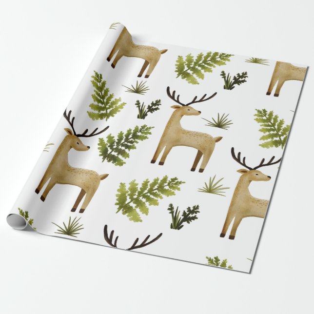 Papier Cadeau Bois Animaux Cerfs (Déroulé)