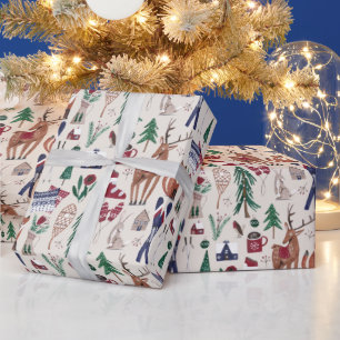 Papier Cadeau Bois animaux nordski Noël motif Enveloppement