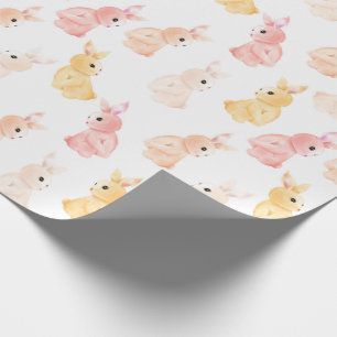 Papier Cadeau Bois Baby shower animal Aquarelle rose jaune