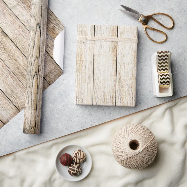 Papier Cadeau Bois blanchâtre blanchis blanc laine de bois rusti (Artisanat)