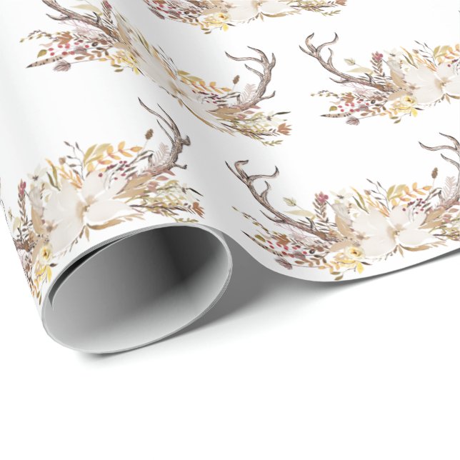 Papier Cadeau bois de cerf avec bouquet fleuri (Coin rond)
