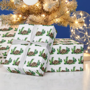 Papier Cadeau Bois de pin blanc Xmas Aquarelle fine