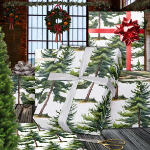Papier Cadeau Bois d'hiver Aquarelle Forêt de sapin