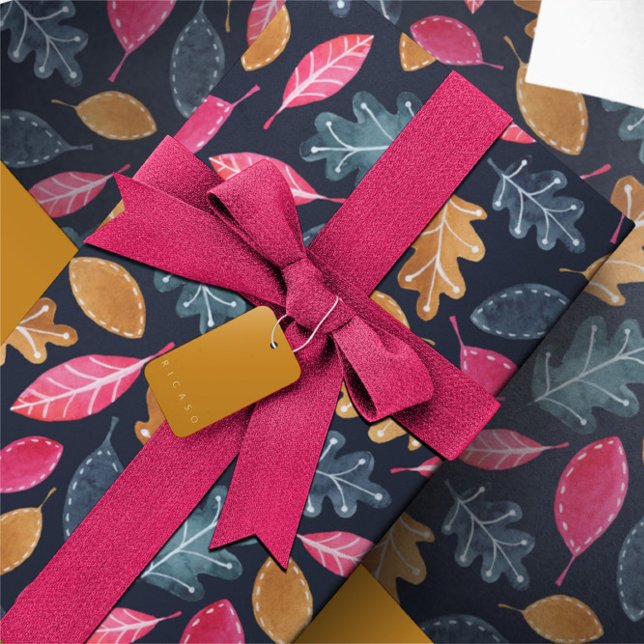 Papier Cadeau Bois hiver Aquarelle Feuilles Noël (Woodland Winter Watercolor Leaves Christmas Wrapping Paper from Ricaso. Stunning bold gift wrap)