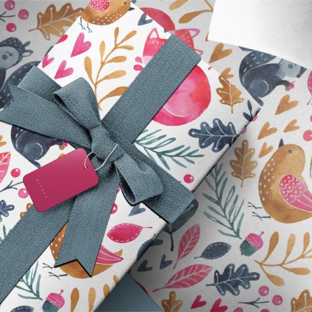 Papier Cadeau Bois hiver Aquarelle renard Noël (Woodland Winter Watercolor Fox Christmas Wrapping Paper from Ricaso. Stunning holiday gift wrap)