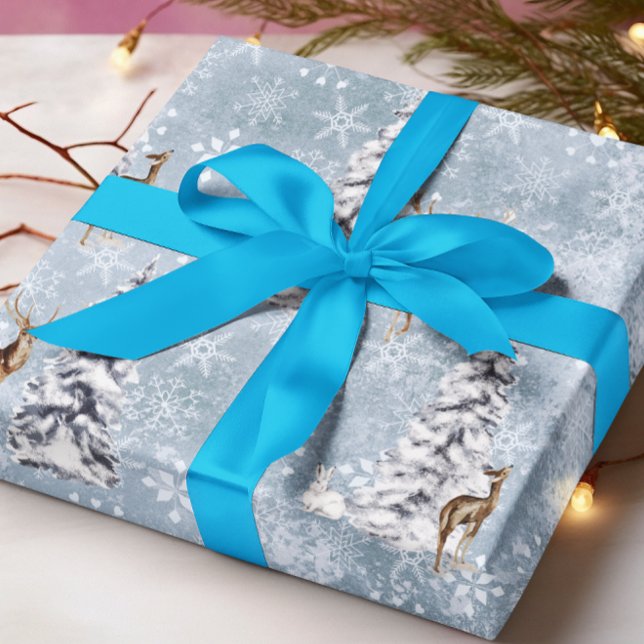 Papier Cadeau Bois Hiver Cerf de Noël Arbre de neige Flacon de n (Créateur téléchargé)