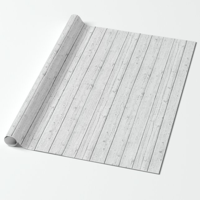 Papier Cadeau Bois rustique Chabby Blanc Barres Motif (Déroulé)