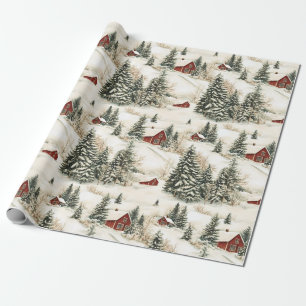 Papier Cadeau Bois rustique de Noël de l'hiver enneigé