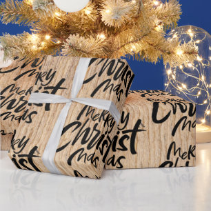 Papier Cadeau Bois rustique Joyeux Christ Mas Noël religieux