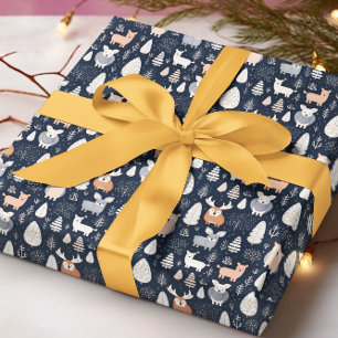 Papier Cadeau Bois scandinave Animaux Noël hiver