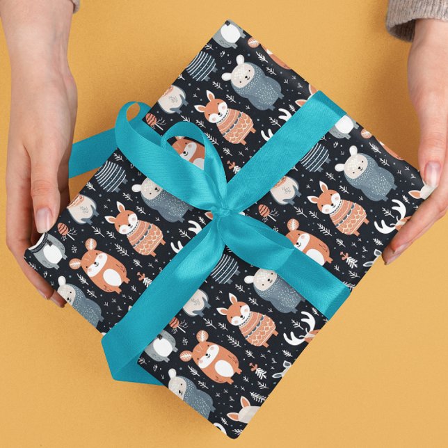 Papier Cadeau Bois scandinave Animaux Noël hiver (Créateur téléchargé)
