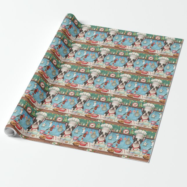 Papier Cadeau Boisson de Noël de Boston Terrier (Déroulé)