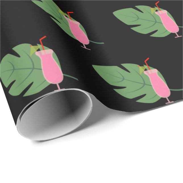 Papier Cadeau boisson tropicale à la feuille de palme (Coin rond)