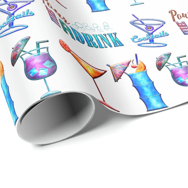Papier Cadeau Boisson tropicale soirée cocktail d'été hawaïen (Coin rond)