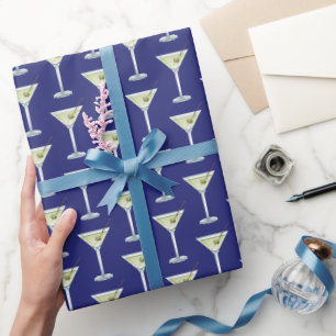 Papier Cadeau Boissons Martini sur fond bleu