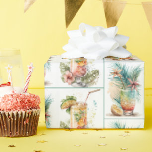 Papier Cadeau Boissons Tropicales En Blanc