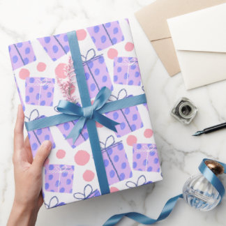 Papier Cadeau Boîte-cadeau pastel rose et violet et pois