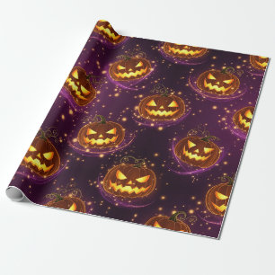 Papier Cadeau Bokeh Halloween Citrouille Lumineuse (2)