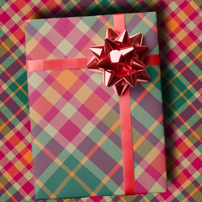 Papier Cadeau Bold Fuchsia Emerald Green Modern Diagonal Plaid (Créateur téléchargé)