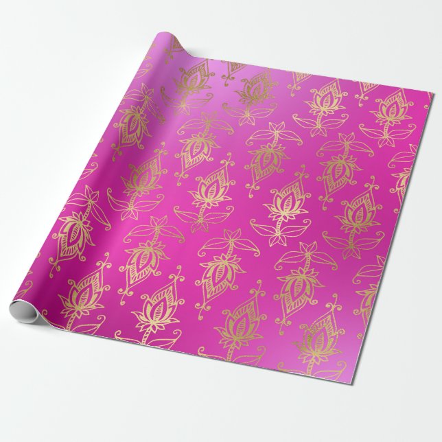 Papier Cadeau Bollywood arabe rose et or (Déroulé)