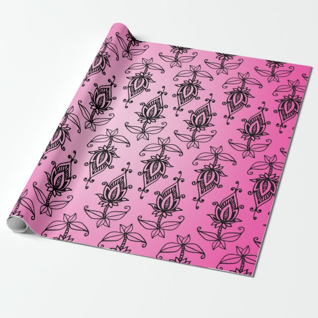 Papier Cadeau Bollywood rose et noir (Déroulé)