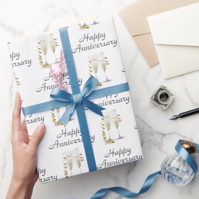 Papier Cadeau Bon Anniversaire Toast Champagne Blanc (Cadeaux)