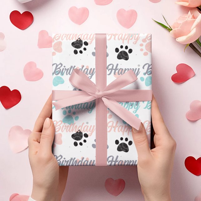 Papier Cadeau Bon texte d'anniversaire, empreintes de pattes de  (Créateur téléchargé)