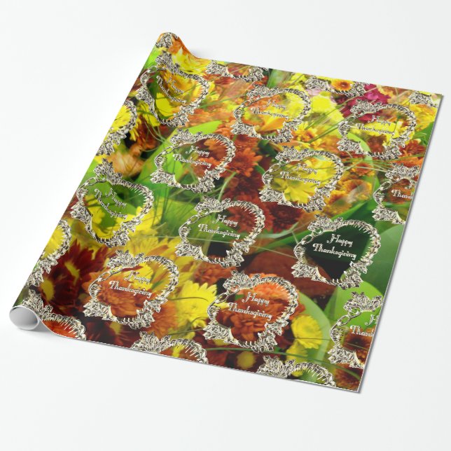 Papier Cadeau Bon thanksgiving Turquie Floral Fleurs d'automne (Déroulé)