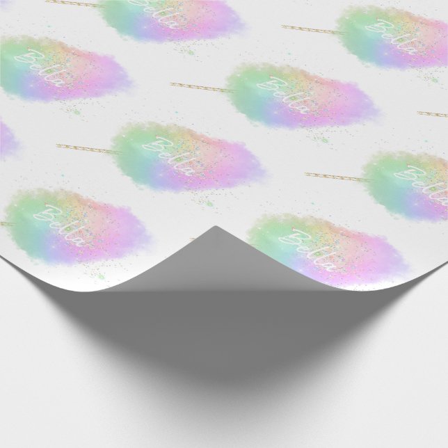 Papier Cadeau Bonbon de coton parties scintillant arc-en-ciel mi (Coin)