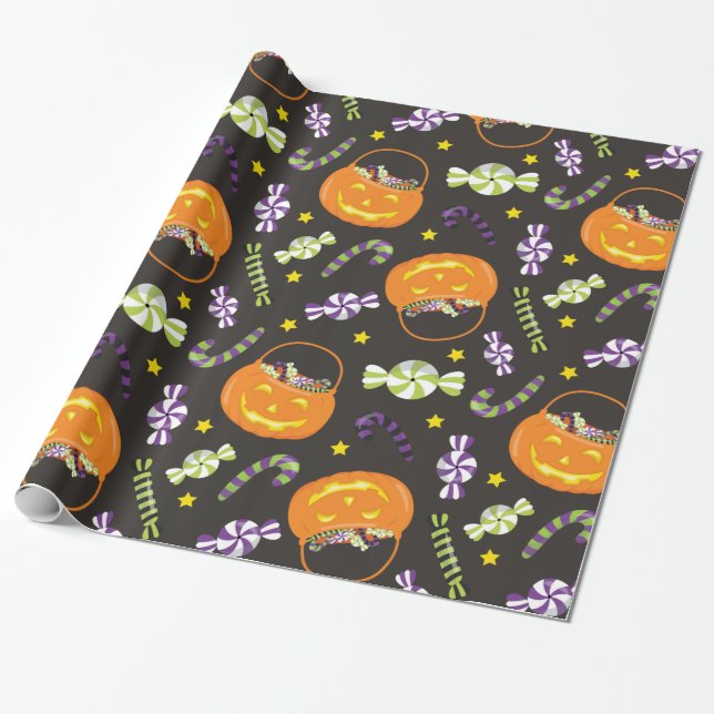 Papier Cadeau Bonbon de Jack o' Lantern Halloween (Déroulé)