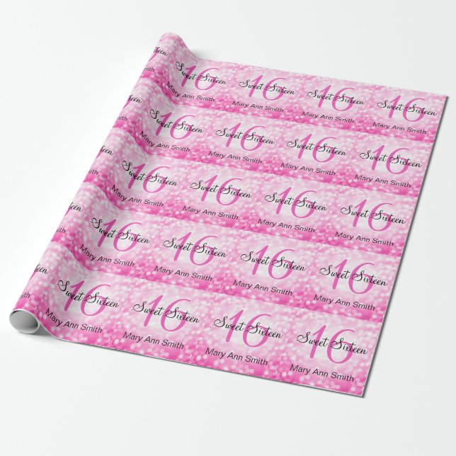 Papier Cadeau Bonbon élégant 16 lumières roses de parties (Déroulé)