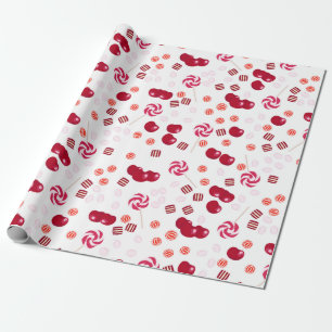 Papier Cadeau Bonbons de cerise brillant doux lollipopes doux