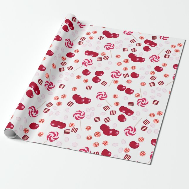 Papier Cadeau Bonbons de cerise brillant doux lollipopes doux (Déroulé)