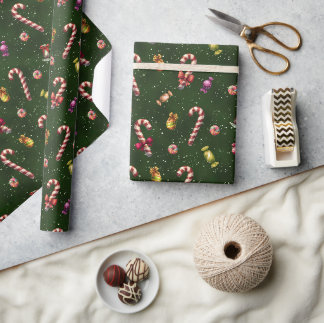 Papier Cadeau Bonbons de Noël à l'ancienne