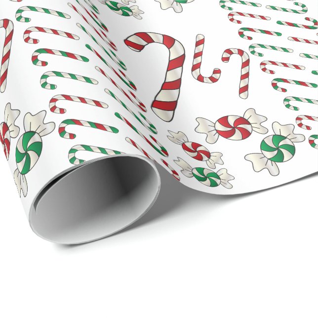 Papier Cadeau Bonbons de Noël doux (Coin rond)