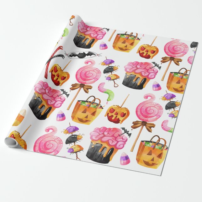 Papier Cadeau Bonbons d'Halloween Papier à enveloppement Éffraya (Déroulé)