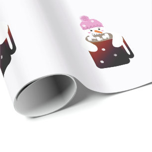 Papier Cadeau Bonhomme de neige affectueux qui enlace une tasse